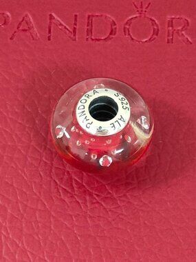 Pandora Red Effervescence Murano Glass Charm Bead with Clear Zirconia